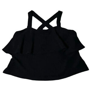 Madewell Tiered Ruffle Tank Top Womens Small Black Textured Ribbed Size Medium